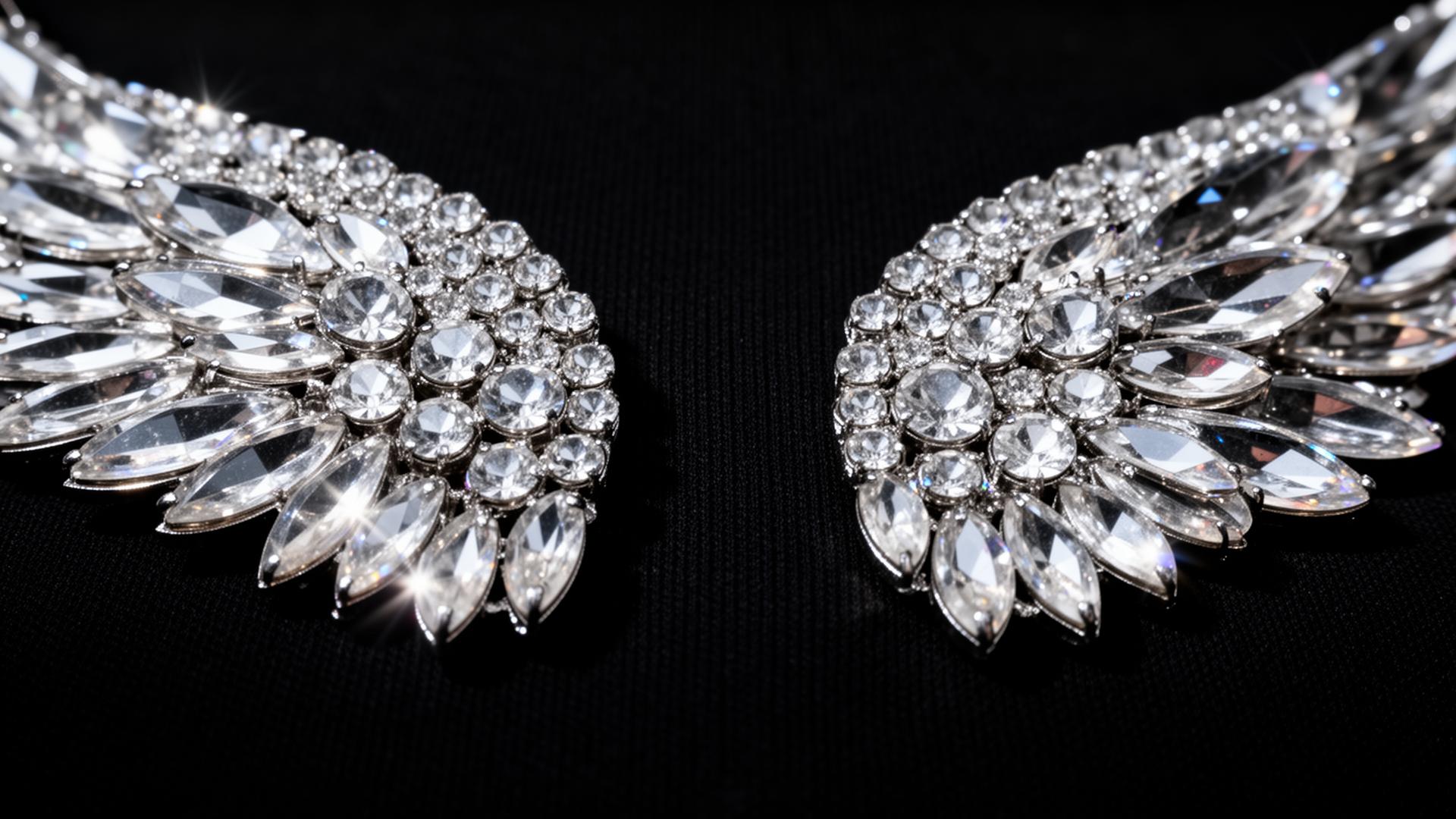 Crystal rhinestone angel wings macro detail